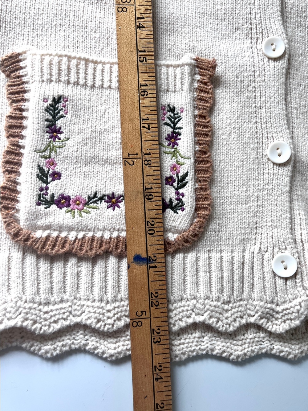 Cottagecore Embroidered Cotton Sweater Vest Floral Oversized Collar - Picture 7 of 7